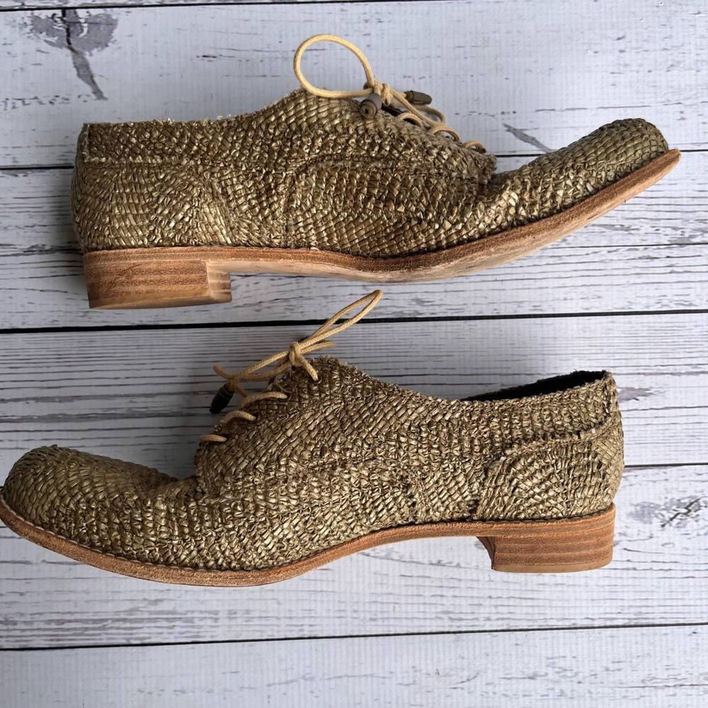 Stuart Weitzman Womens Woven Twine Raffia Oxford Lace Derby Loafer Shoes Preppy
